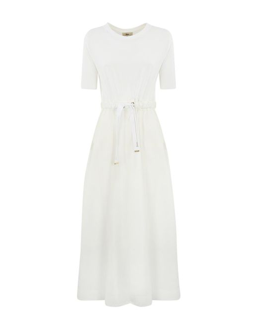 Herno White Jersey Dress With Drawstring