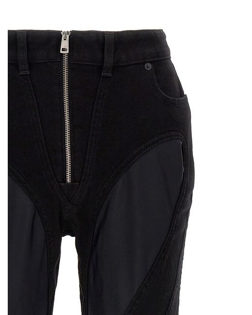 Mugler Black Zipped Bi-material Jeans