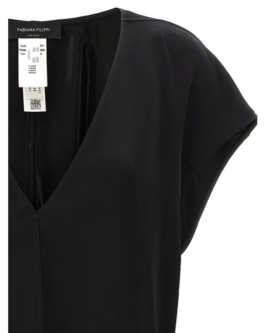 Fabiana Filippi Black Satin Blouse Shirt, Blouse
