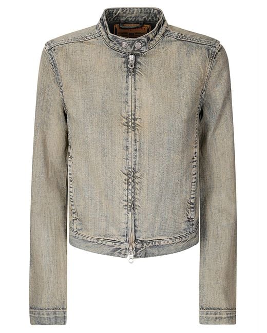 DIESEL Green Faded Denim Jacket With Stand Collar