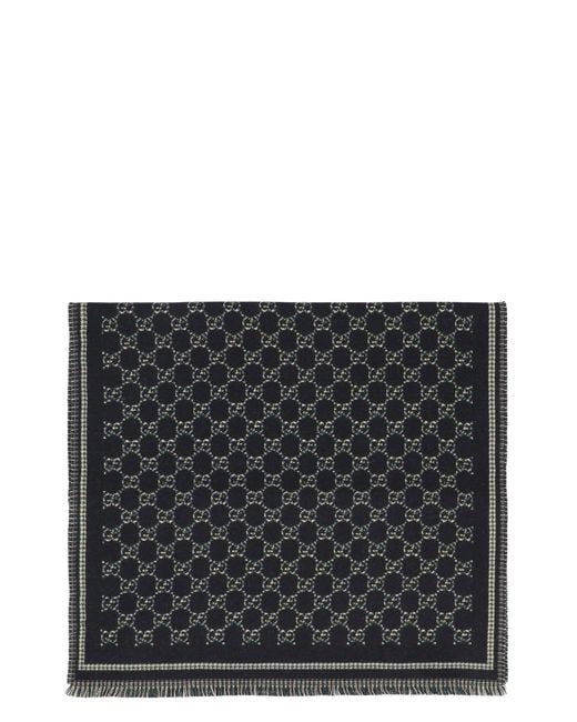 Gucci Black Wool Jacquard Scarf for men