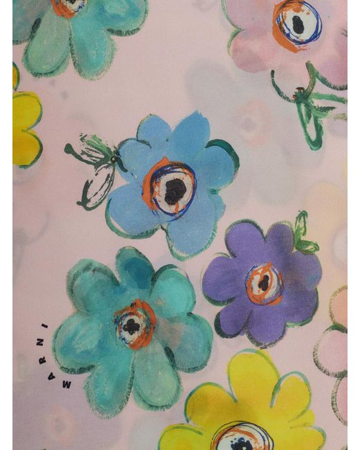 Marni Blue Round Neck Dress Floral Cotton