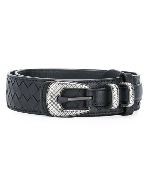 Bottega Veneta Black Nappa Intrecciato Leather Embossed Buckle Belt