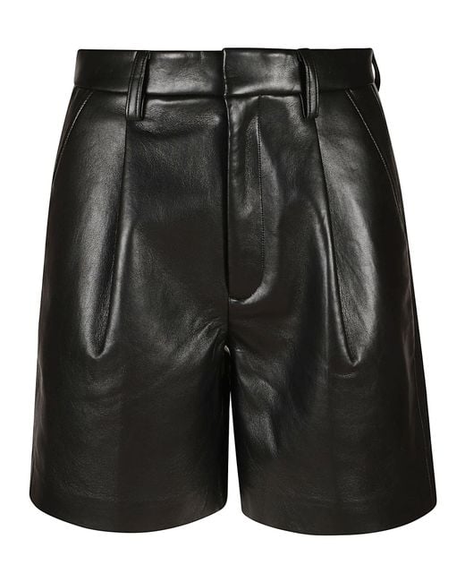 Anine Bing Black Classic Shiny Leather Shorts