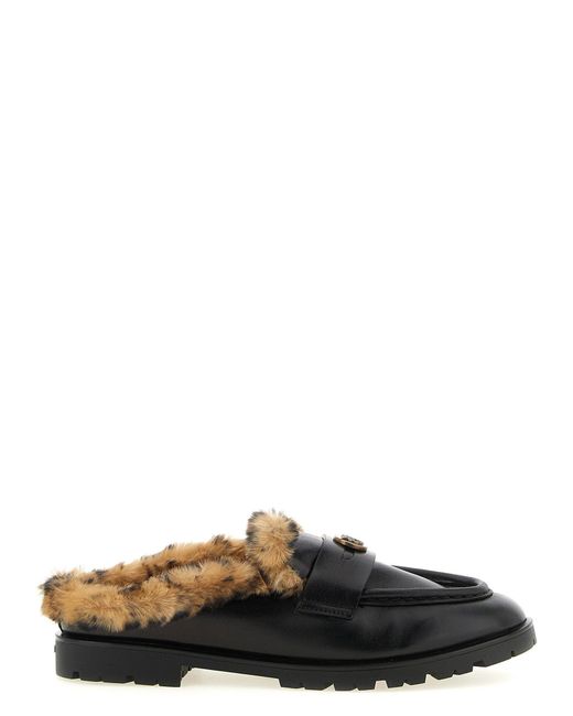 Pinko Black Fur-Lined Leather Mule