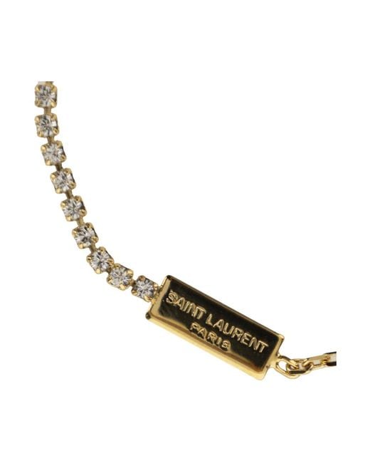 Saint Laurent Metallic Bracelet Chain With Rhinestones Brass Bracelets
