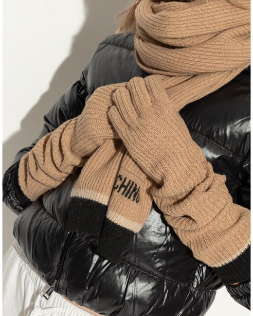 Moschino Natural Two-Tone Ribbed Long Gloves Accessories