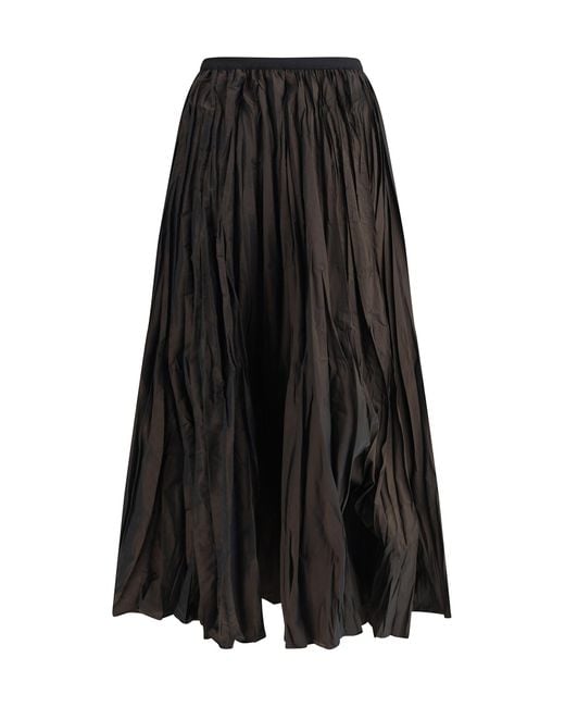 Sara Roka Black Crinkle-Effect Design Pleated Midi Skirt