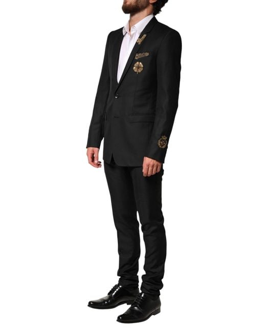 Dolce & Gabbana Black Embellished Single Breasted 2 Pc Suit for men