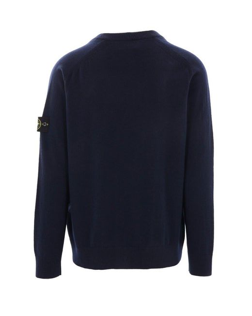 Stone Island Blue Compass Patch V-neck Knitted Cardigan for men