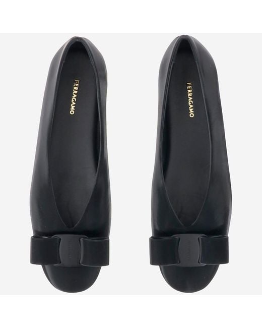 Ferragamo Black Leather Bow Ballerina Flats