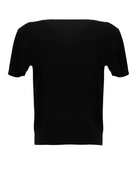 Theory Black Merino Wool Slim Fit T-Shirt Jumpers