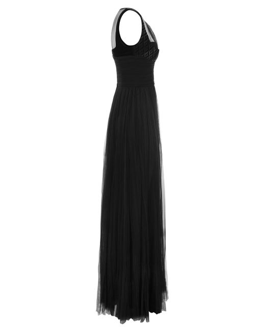 Elisabetta Franchi Red Carpet Dress With Embroidered Velvet Bodice in Black Lyst