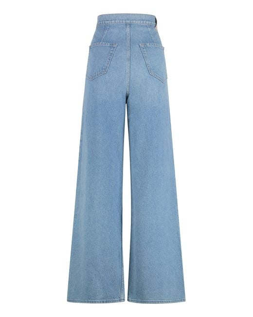 Mother Blue Fold Funnel Wide-Leg Jeans Cotton