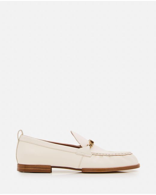 Tod's White Logo Chain Leather Loafers