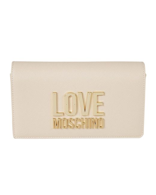 Love Moschino Natural Logo Plaque Embossed Flap Shoulder Bag