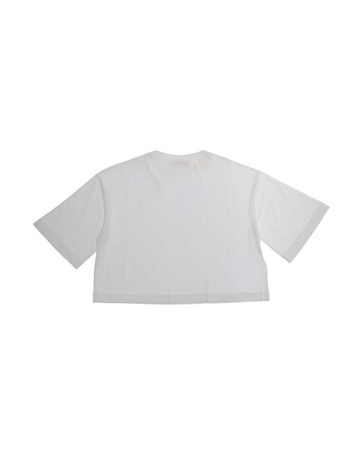 Marni White Crop T-Shirt With Embroidered Logo — Cotton T-Shirts