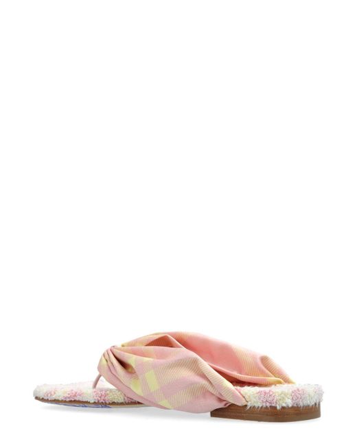 Burberry Pink Check Printed Open-Toe Flat Sandals