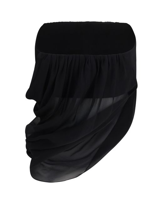 Francesco Murano Black Sheer Draped Top Silk