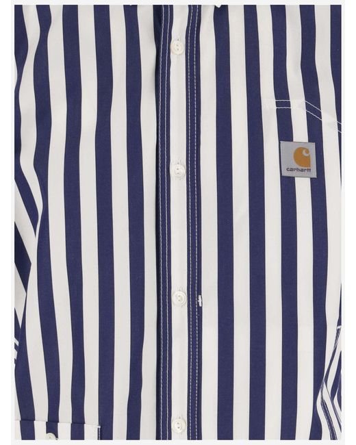 Junya Watanabe Blue X Carhartt Striped Pattern Cotton Shirt for men