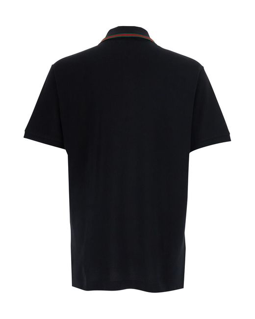 Gucci Black Polo Shirt Web Collar Cotton T-Shirts for men