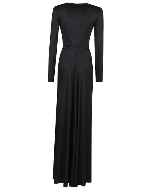 Victoria Beckham Black Long Sleeve Deep V-Neck Gown