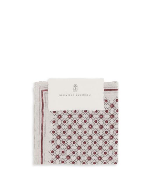 Brunello Cucinelli White Silk Pochette With Geometric Pattern Scarf for men