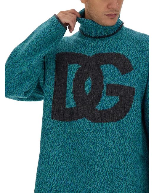 Dolce & Gabbana Blue Jersey With Logo Wool Polyamide Jumpers for men