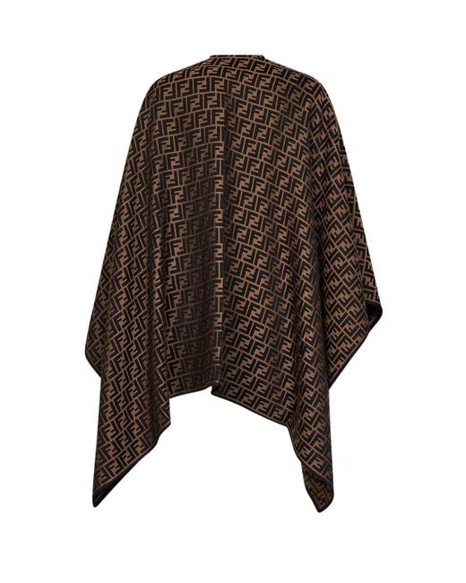 Fendi Gray Poncho Ff Jacquard Wool And Silk Capes