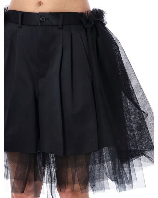 Noir Kei Ninomiya Black Tulle-Overlay Tailored Shorts