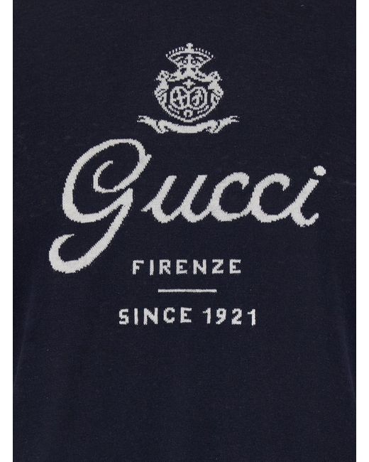 Gucci Blue Sweater Round Neck Wool Tops for men