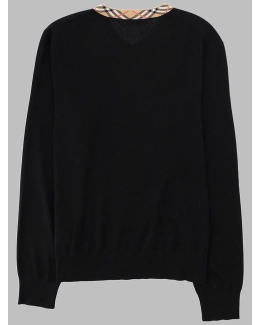 Burberry Black Merino Wool Jumper Check Jumpers for men