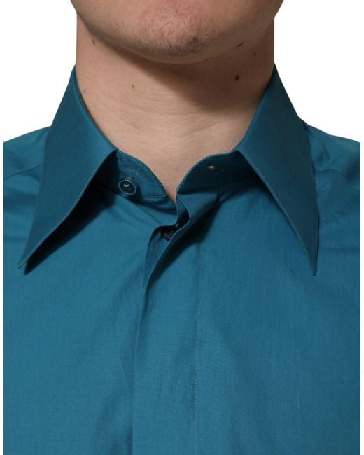 Dolce & Gabbana Blue Sartoria Long Sleeve Cotton Dress Shirt for men