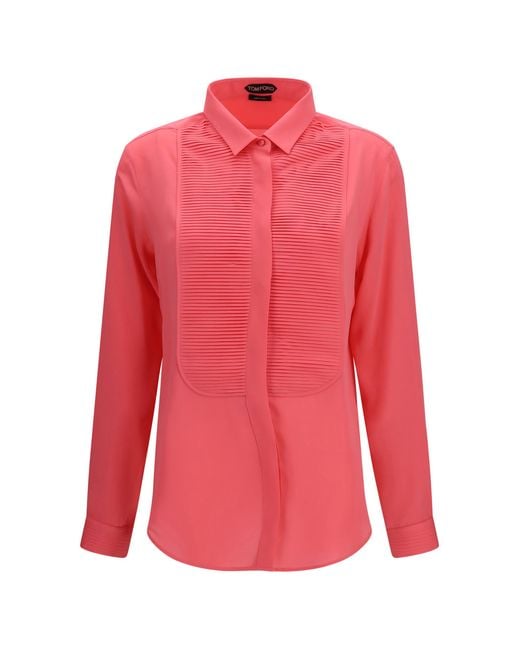 Tom Ford Red Tuxedo Shirt Pleated Bib Silk