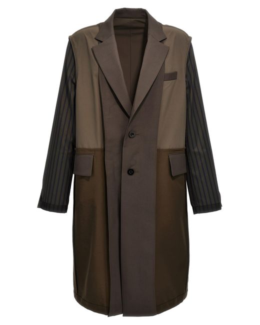 Sacai Gray Two-material Coat Coats, Trench Coats for men