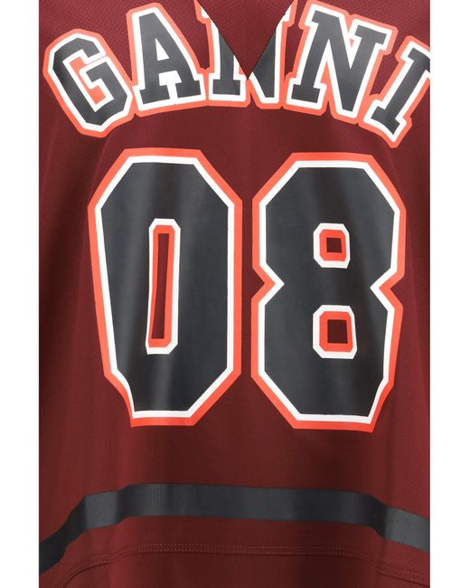 Ganni Red Cocora Double-Layer Long-Sleeve T-Shirt Polyester T-Shirts