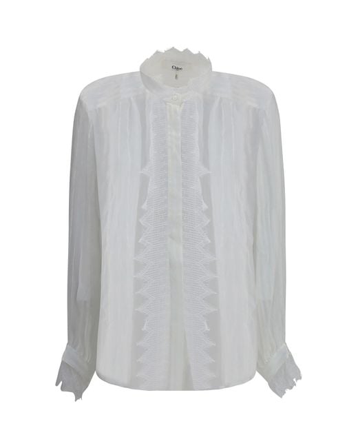 Chloé Gray Chloã Ruffled Silk Muslin And Lace Blouse