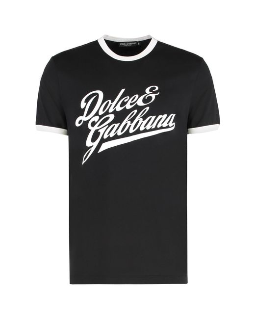 Dolce & Gabbana Black T-Shirt Round Neck Cotton T-Shirts for men