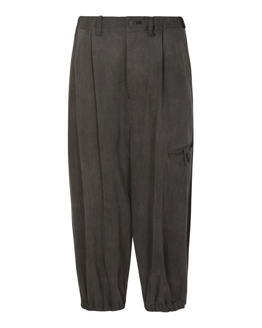 Yohji Yamamoto Gray Velvet Effect Cropped Trousers