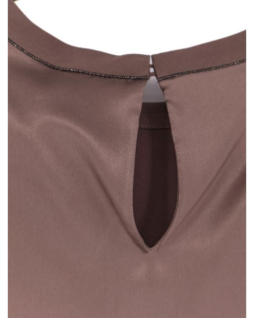 Brunello Cucinelli Brown Stretch Silk Tp With Monili Detail