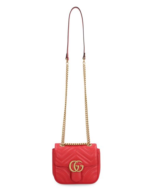 Gucci Red Mini Quilted Chevron Leather Shoulder Bag