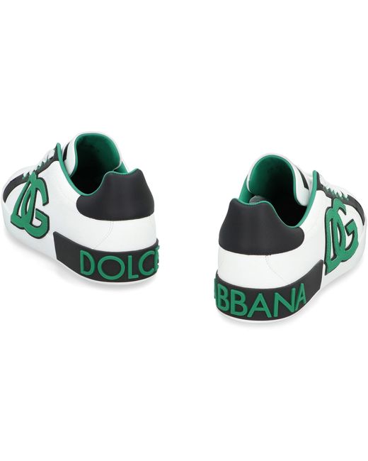 Dolce & Gabbana Green Portofino Spoiler Leather Low-Top Sneakers for men