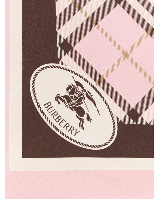 Burberry Pink Silk Scarf With Check Motif