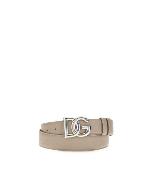 Dolce & Gabbana Natural Beige Calf Leather Bos Taurus Regular Belt for men