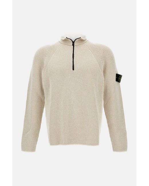 Stone Island Natural Ribbed Sweater for men