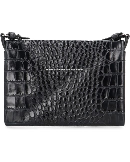 MM6 by Maison Margiela Black Shoulder Bag Crocodile-Embossed Leather Cow Hide