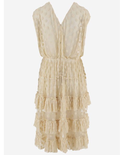 Dries Van Noten Natural Dress Cotton-Blend Polka-Dot