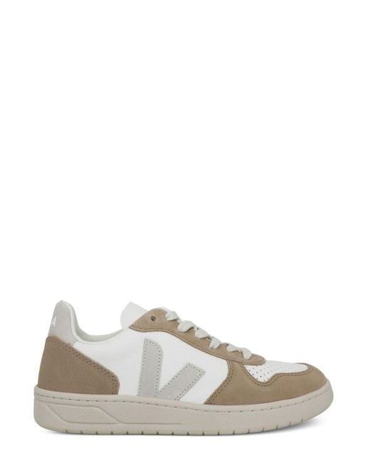 Veja White V-10 Panelled Low-Top Sneakers