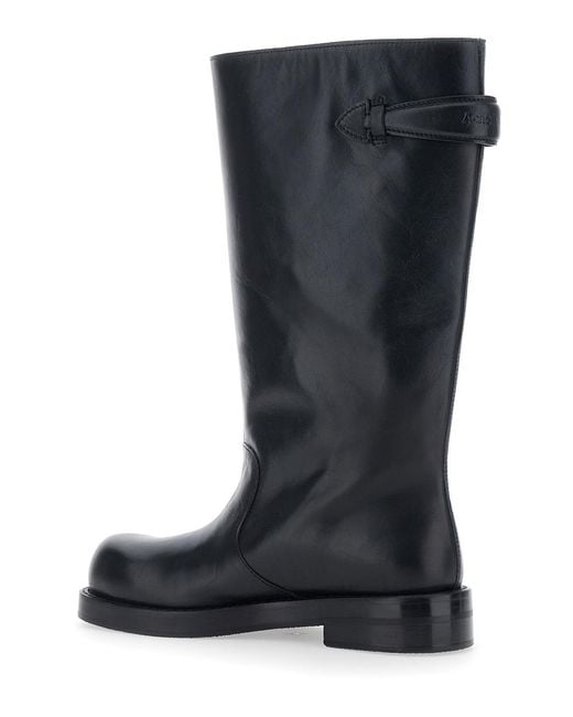 Acne Black Leather Boots With Embossed Logo Calf