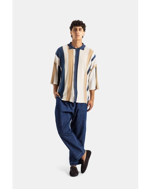 Casey Casey Blue And Striped Patchwork Shirt for men